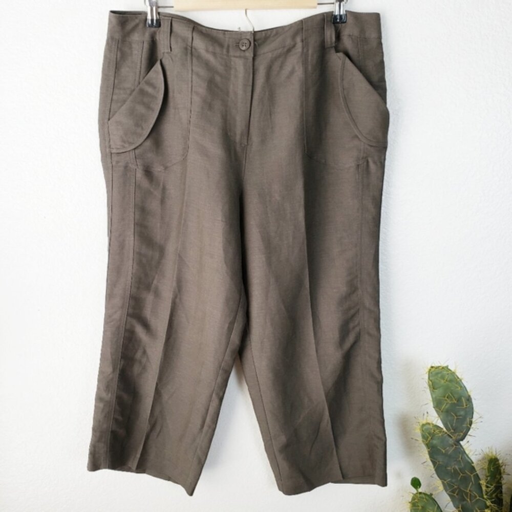 SANDRO Linen Blend Cropped Pants Trousers size 14 Lagenlook Relaxed